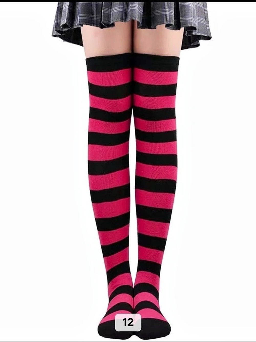 Striped Over-the-Knee Socks in Pink & Black Like New